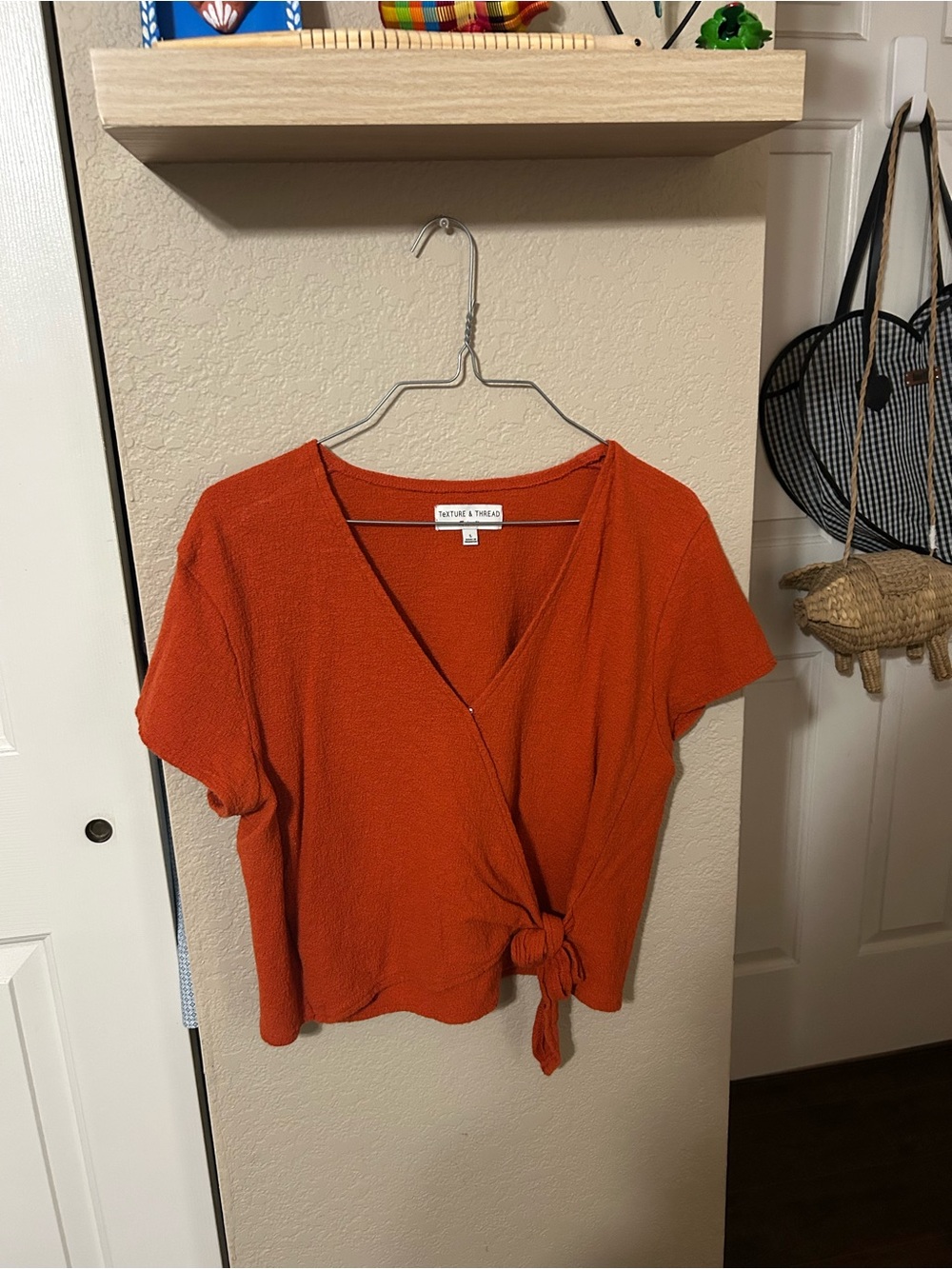 Madewell Rust Tie-Front V-Neck Crop Top